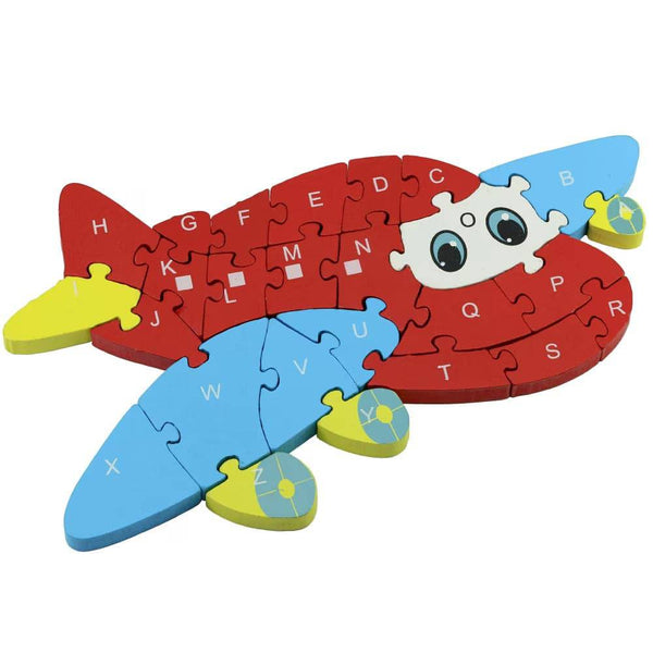 Puzzle din lemn - avion cu litere si cifre - Delumani - Magazin Online Romanesc 